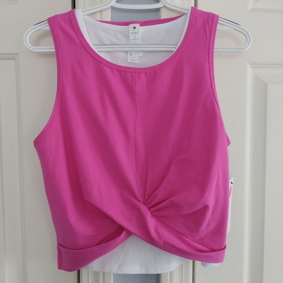 Yogalicious Tops - Yogalicious Airlite Pink Twist Front Crop & Airlite Basic  White Crop Tank 2pk L